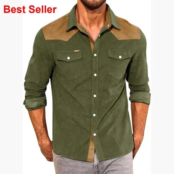 Corduroy Shirt Jacket Long Sleeve Button Down Western Casual - Picture 1 of 7